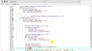 program in C for subtraction of two Matrices