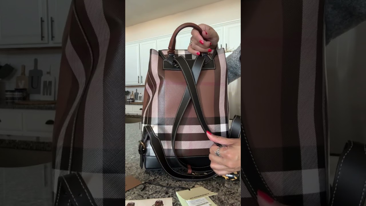 Authentic Burberry  Checked Plaid Leather Drawstring Backpack - Designer Style Burberry // Brown Haymarket Check Leather Backpack – VSP  main image 2