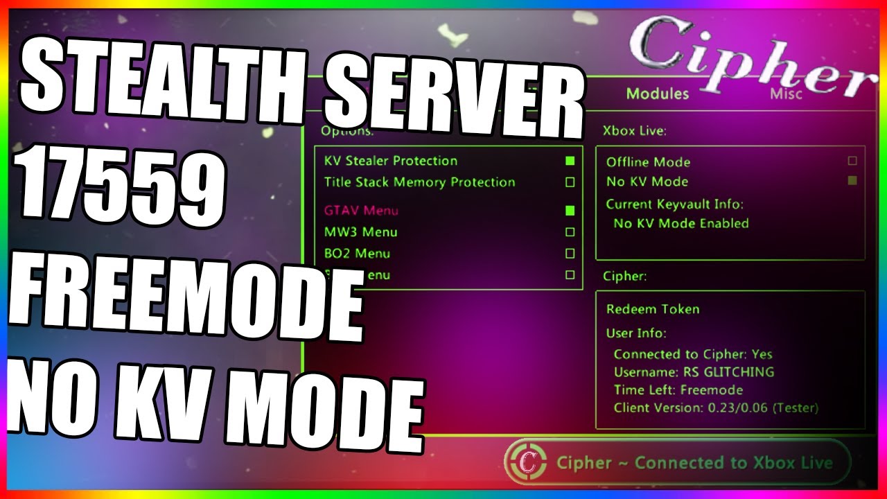 [FREEMODE] Cipher Stealth Server (No Kv Mode, Module Loader, Custom Menu, Achievements Unlocker)