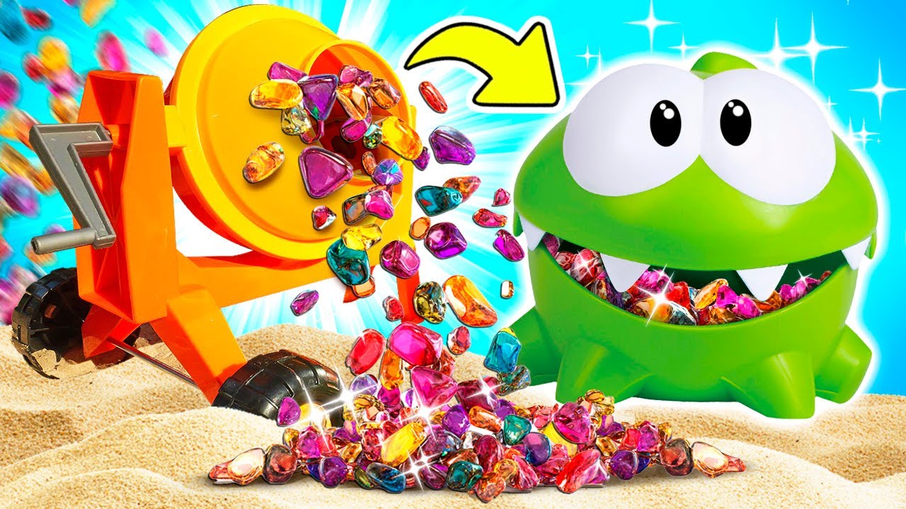 Om Nom oyuncak ve Kum Havuzu Şeker Partisi! Çocuklar için kumda