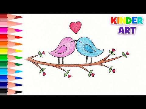 Как нарисовать влюбленных птиц - Рисунки на день Валентина | How to draw love birds