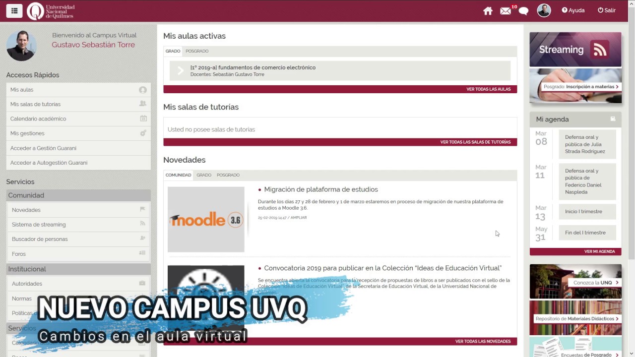 Configuración del aula virtual en el nuevo Campus de la Universidad Nacional de Quilmes