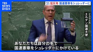 「恥を知れ」イスラエル大使が国連憲章をシュレッダーにかける　パレスチナの国連加盟を支持する決議が採択される｜TBS NEWS DIG