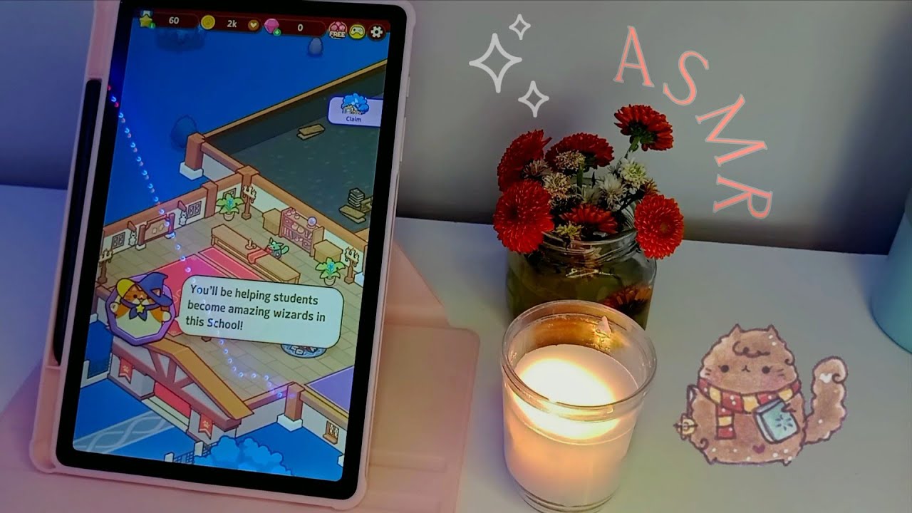 ASMR | jogando no tablet até você apagar  💤 CatMagicSchool - jogo fofinho e relaxante 🐱🪄