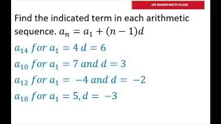 Find The Indicated Term For Each Arithmetic Sequence a_10 for a_1 = 7 and d = 3