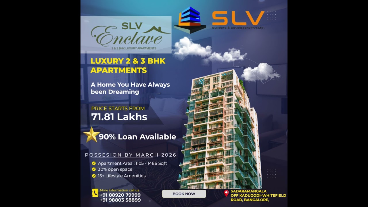 SLV Enclave - 2 & 3 BHK Luxury Apartments @ Sadaramangala, Off Kadugodi, Whitefield Road, Bangalore