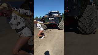 Girl Pulling Huge Truck Falls On Her Face 😂