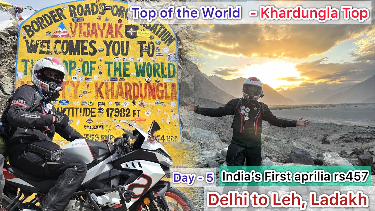 India’s 1st aprilia rs457 at highest moterable pass￼ || Khardungla Top || Day-5 Leh to Nubra Valley