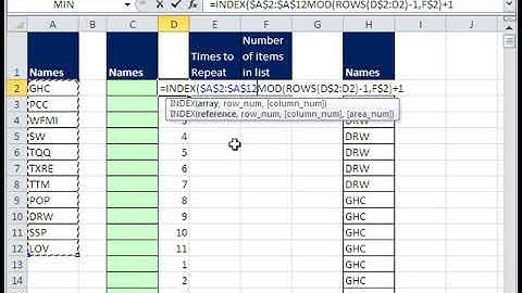 Excel Magic Trick 493  Repeat a List of Names 7 times