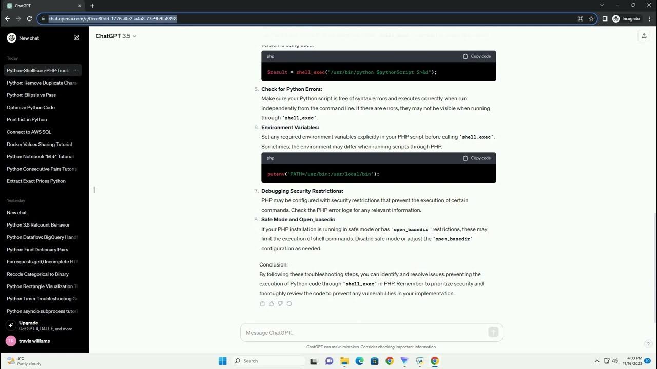 Why this python code is not executing through shell exec in php youtube