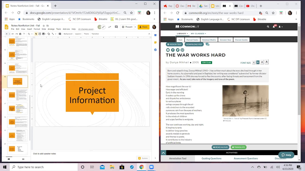 The War Works Hard CommonLit YouTube
