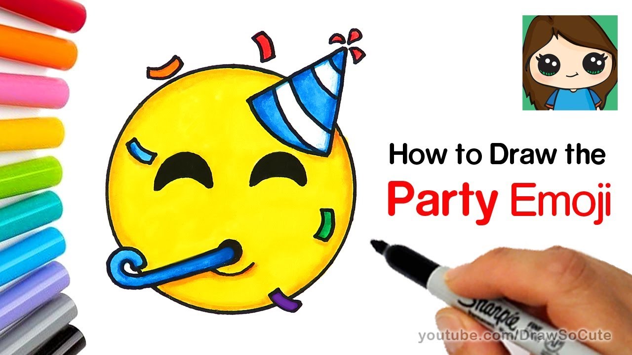 How to Draw the Party Emoji Easy - YouTube