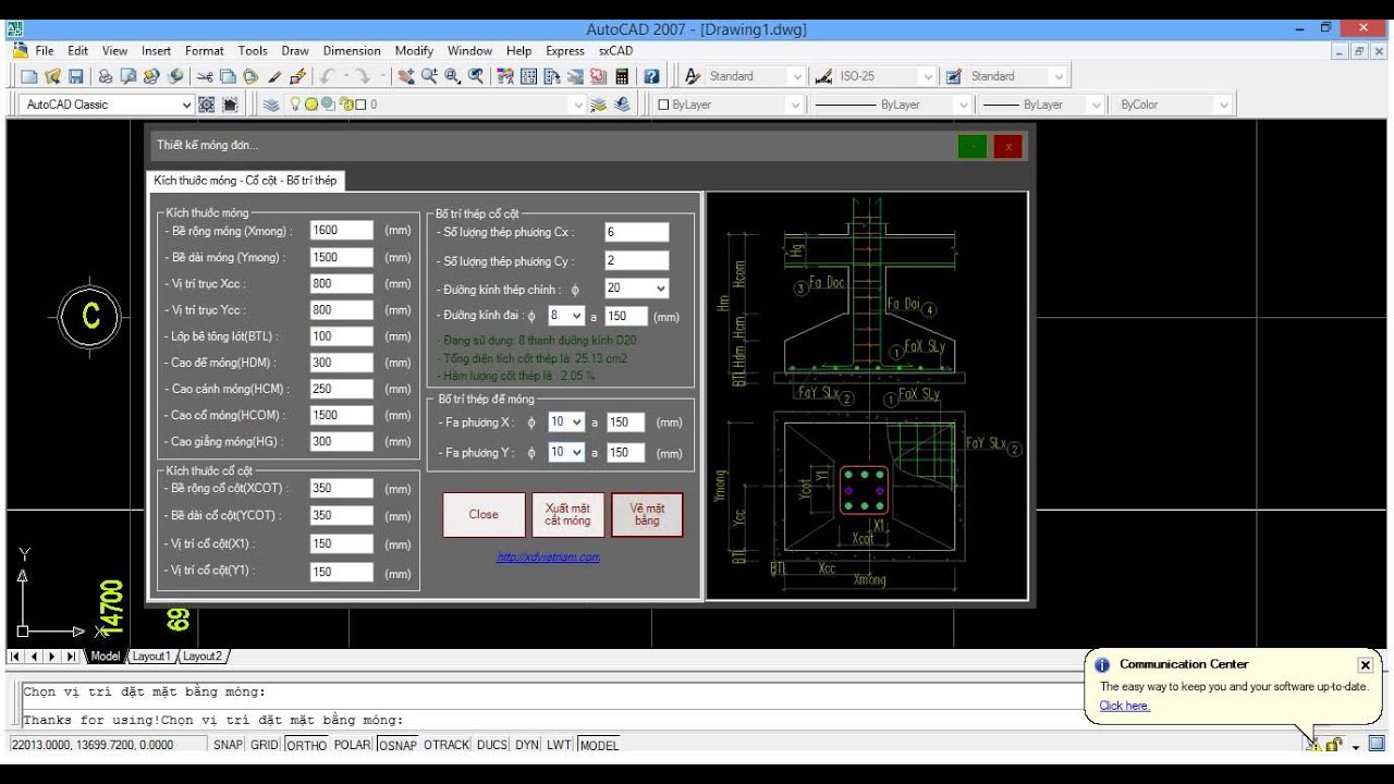 Hướng Dẫn Vẽ Móng Đơn, Thống Kê Thép Trên Autocad Thuộc Phần Mềm Sxcad -  Xdvietnam.Com - Youtube