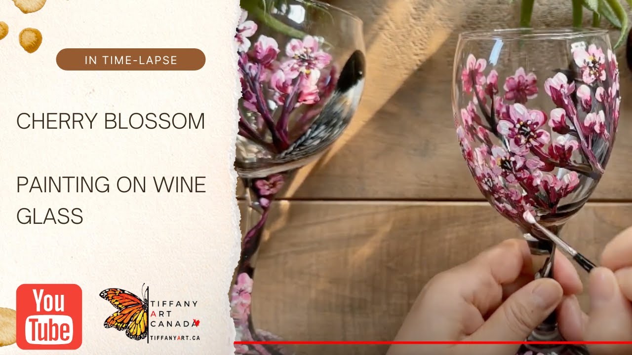 Cherry Blossom Painting on Wine Glass | TiffanyArtCanada