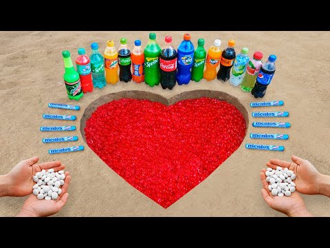 Logo CORAÇÃO no buraco com orbeez, Coca Cola, Mentos e Refrigerantes Populares❤️