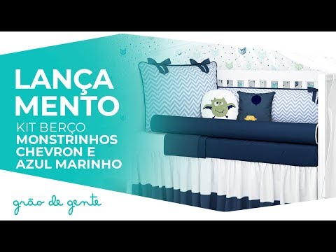 Kit Berço Monstrinhos Chevron e Azul Marinho - Grão de Gente