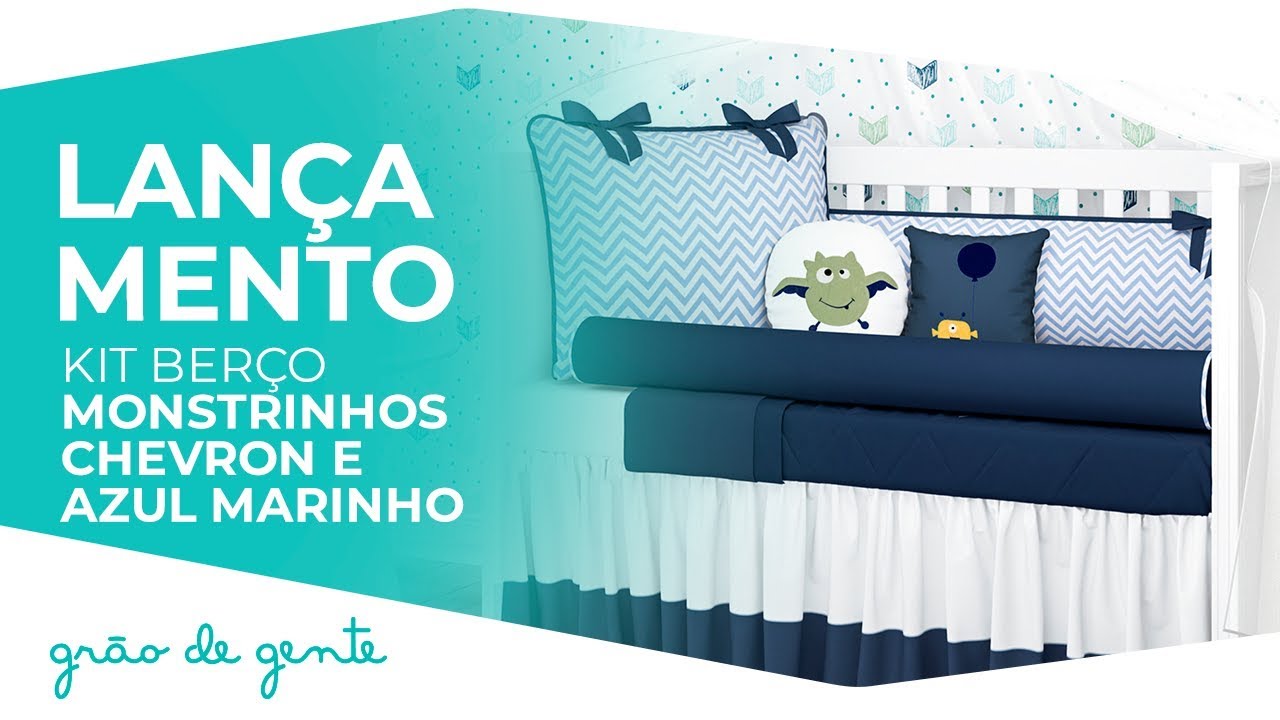 Kit Berço Monstrinhos Chevron e Azul Marinho - Grão de Gente gravidez medicina