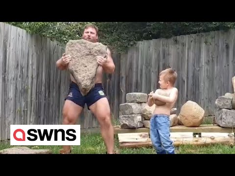 Aussie man goes viral for workout with son where they lift huge ROCKS and TYRES | SWNS