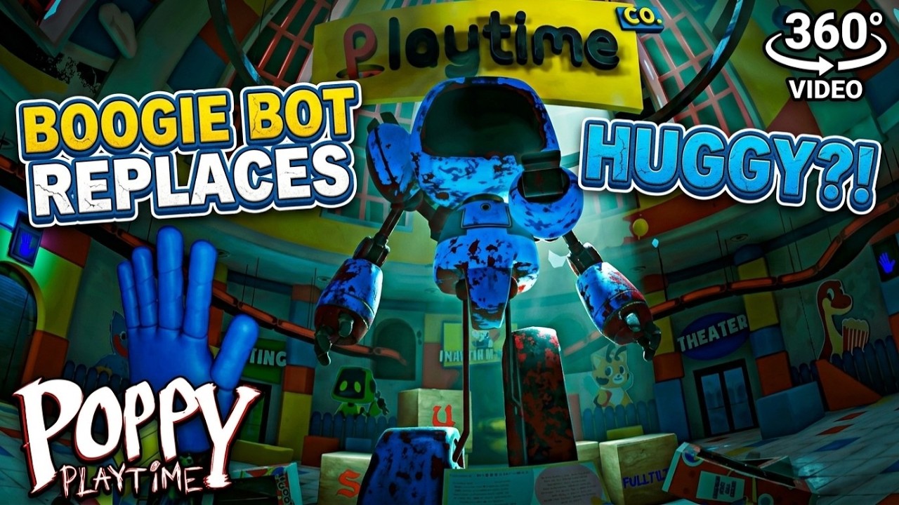 Vaizdo miniatiūra Visi Boogie Bot susidūrimai Huggy Wuggy vietoje (360° vaizdo įrašas, VR) | Poppy Playtime – 1 sky...