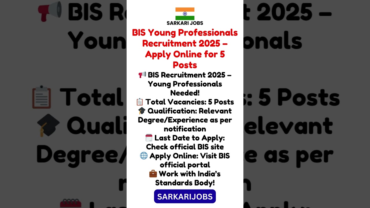 BIS Young Professionals Recruitment 2025 – Apply Online for 5 Posts