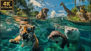 CUTE ANIMALS Playing in Water | 4K Nature Scenes | RELAXING MUSIC & STREAM Sound | #CutiePieces