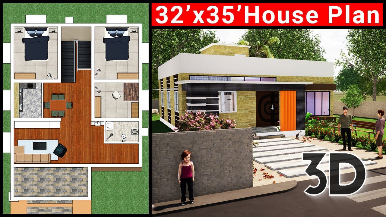 32 35 Ft House Plan 3bhk Home Design Kk Home Design