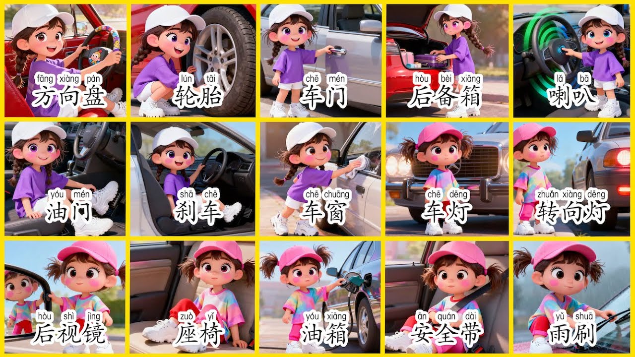 Learn Chinese: 15 Car Parts Vocabulary | 汽车部件词汇（汉字 + 英文 + 拼音）｜Learn Chinese｜学中文