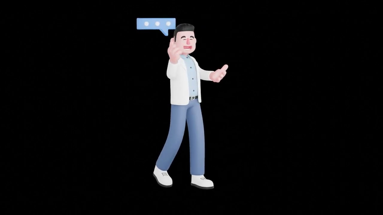 3D Cartoon Male Doctor Turntable | Stylized Medical Character Pointing at Speech Bubble