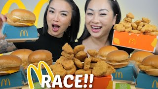 Sister McDonald's RACE Challenge *Chicken Nuggets & Filet-O-Fish | N.E Let's Eat