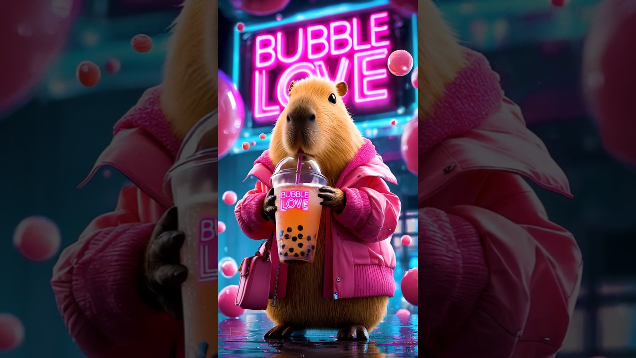 FIRST Bubble Tea Joy ✨Capybara's Neon Cafe Debut!