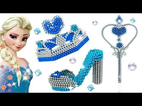 DIY HOW TO MAKE FROZEN ELSA PRINCESS WAND HIGH HEELS CROWN FROM MAGNETIC BALLS 💖 Doll Crafts