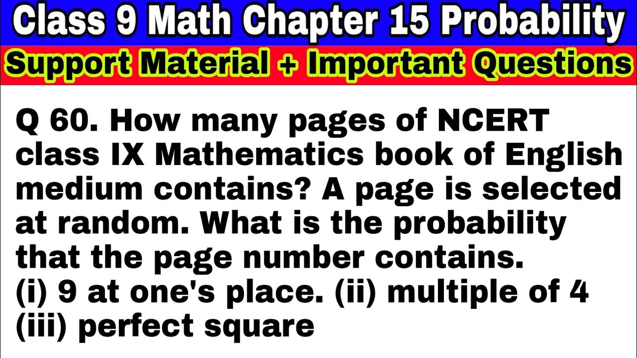 Class 9 Ch-15 Q 60 | Probability | Support Material | Important ...