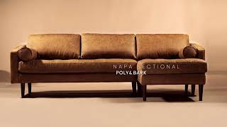 Napa Right-Facing Sectional Sofa in Cognac Tan from Poly & Bark | minimalist, modern design,