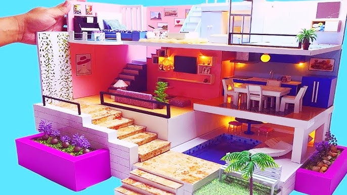 DIY Miniature Modern Mansion house with funitures
