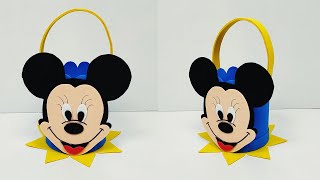 mickey mouse flower basket making &amp; diy basket made with paper &amp; simple flower basket 2023