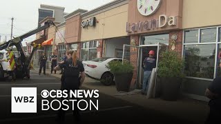 Driver taken to hospital after car crashes into nail salon in Saugus