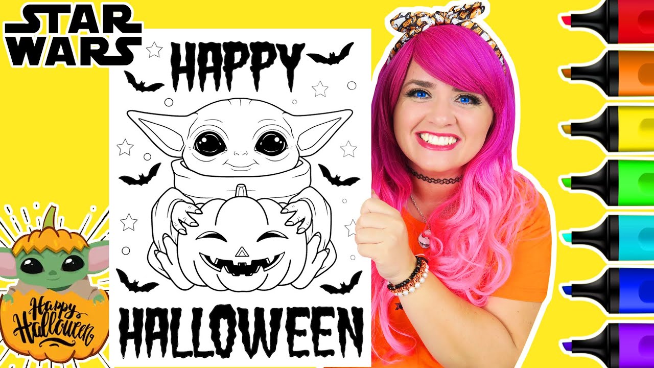 Coloring Baby Yoda Halloween Grogu Star Wars Mandalorian Coloring Page | Ohuhu Art Markers - YouTube
