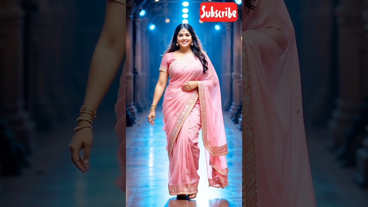 🌸💖 Graceful Pink Saree with Golden Embroidery ✨👑