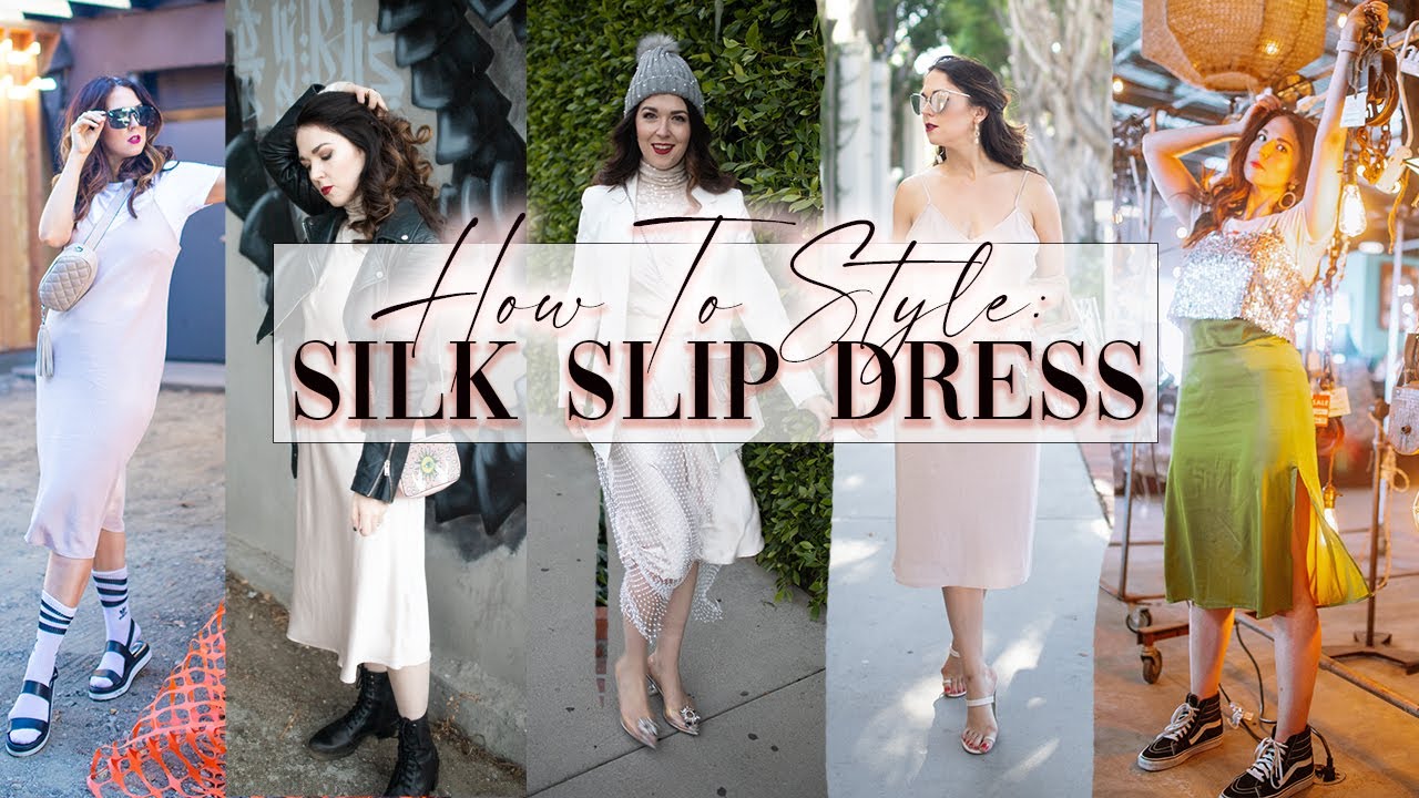 One way to wear a strappy silk slip dress. Layer a sheer top above