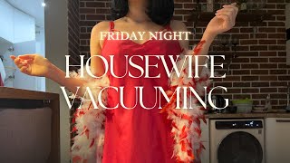 Friday Housewife Vacuum Cleaning In Red 