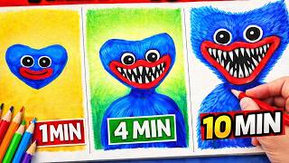 Drawing Huggy Wuggy in 1, 4, and 10 Minutes Challenge!