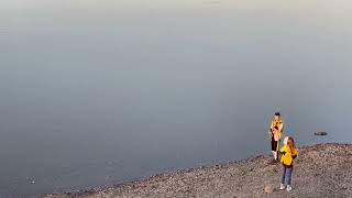 Stone skipping jump like frog in water