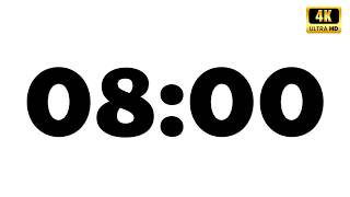 8 Minute Countdown — Minimal White Background Timer with Black Numbers