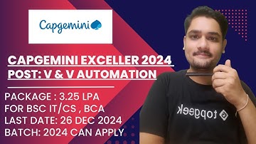 🚀CAPGEMINI Big Hiring For Freshers || V&V Automation Role || Exceller 2024 || 3LPA || Apply Now!