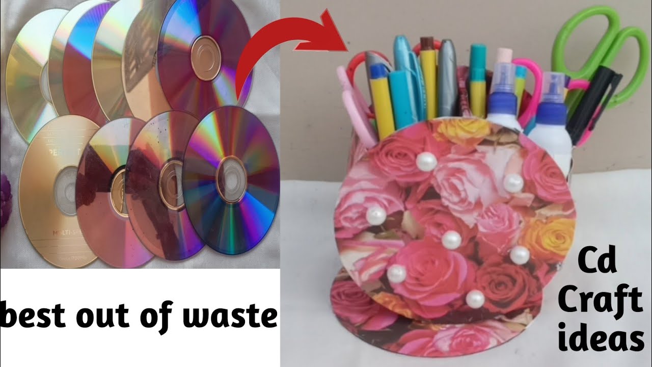 how to make cd craft | pencil holder ideas| best out of waste | how to make pen stand from cd | diy