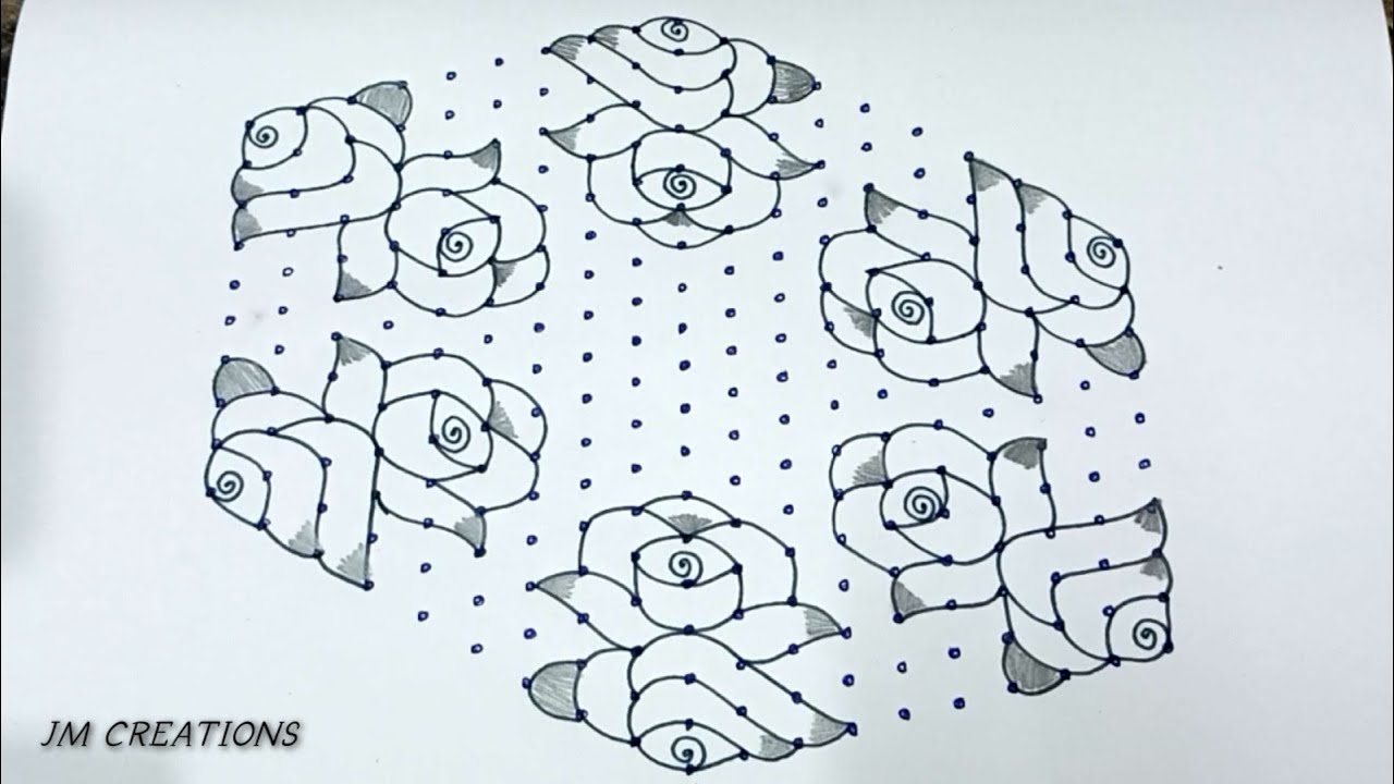 19*10 dots rangoli|DIWALI SPECIAL DEEPAM RANGOLI|easy flowers kolam|BY JM CREATIONS