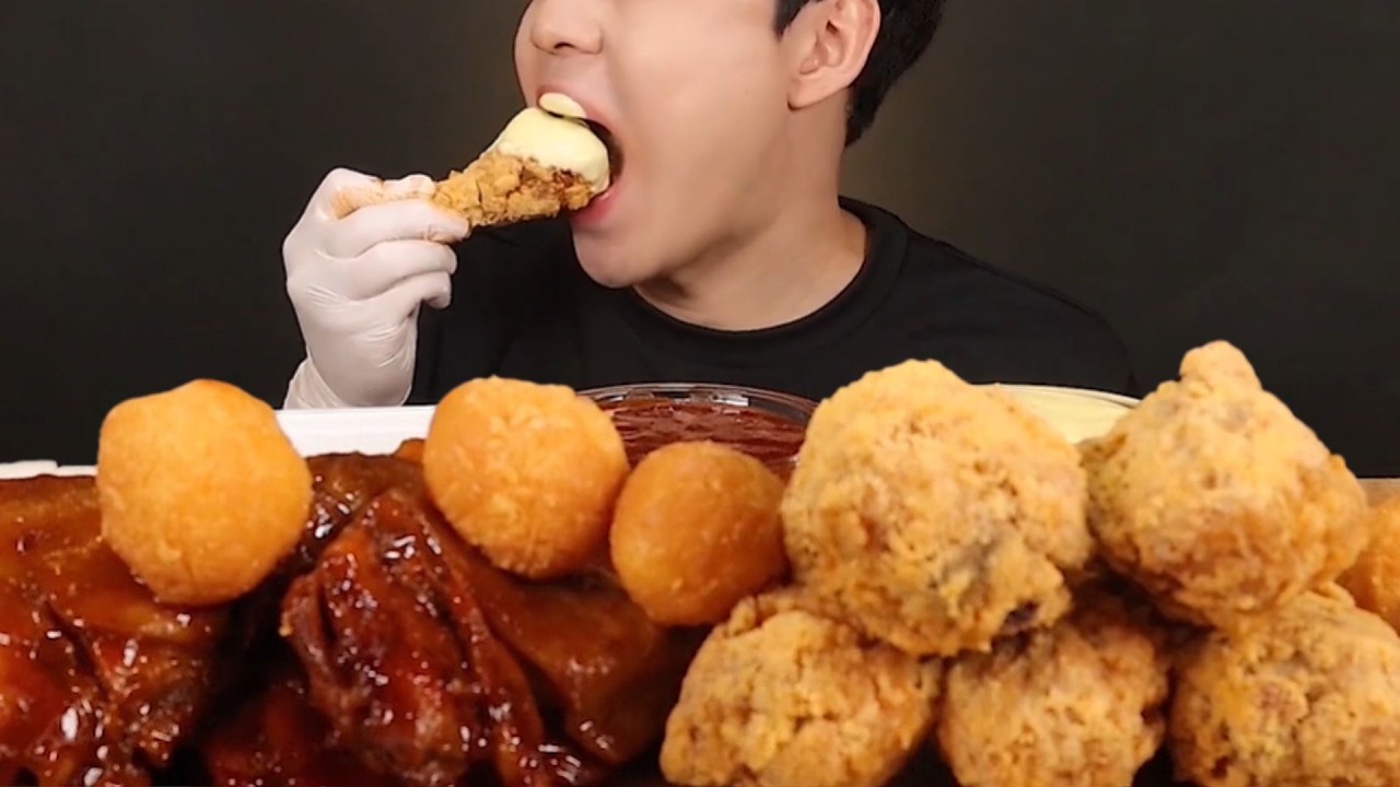 ASMR MUKBANG Fried Chicken, CheeseBalls, BBQ Chicken & Delicious Sauces