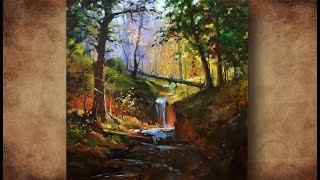 Forest Stream Painting. How to Paint FOREST LANDSCAPE. Oil Painting