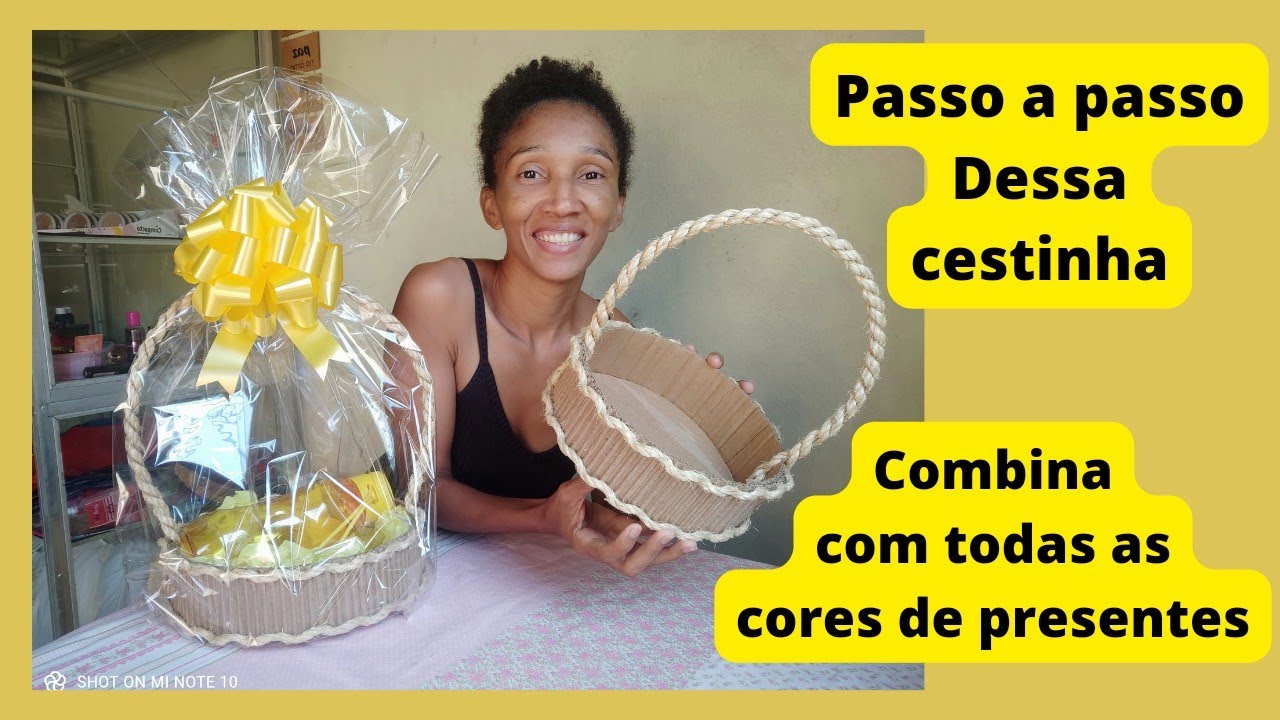 Passo a passo da cestinha de papelão com corda de cisal.