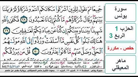 سورة يونس - الحزب 1 - الربع 3 - حفص - ماهر المعيقلي - مكررة